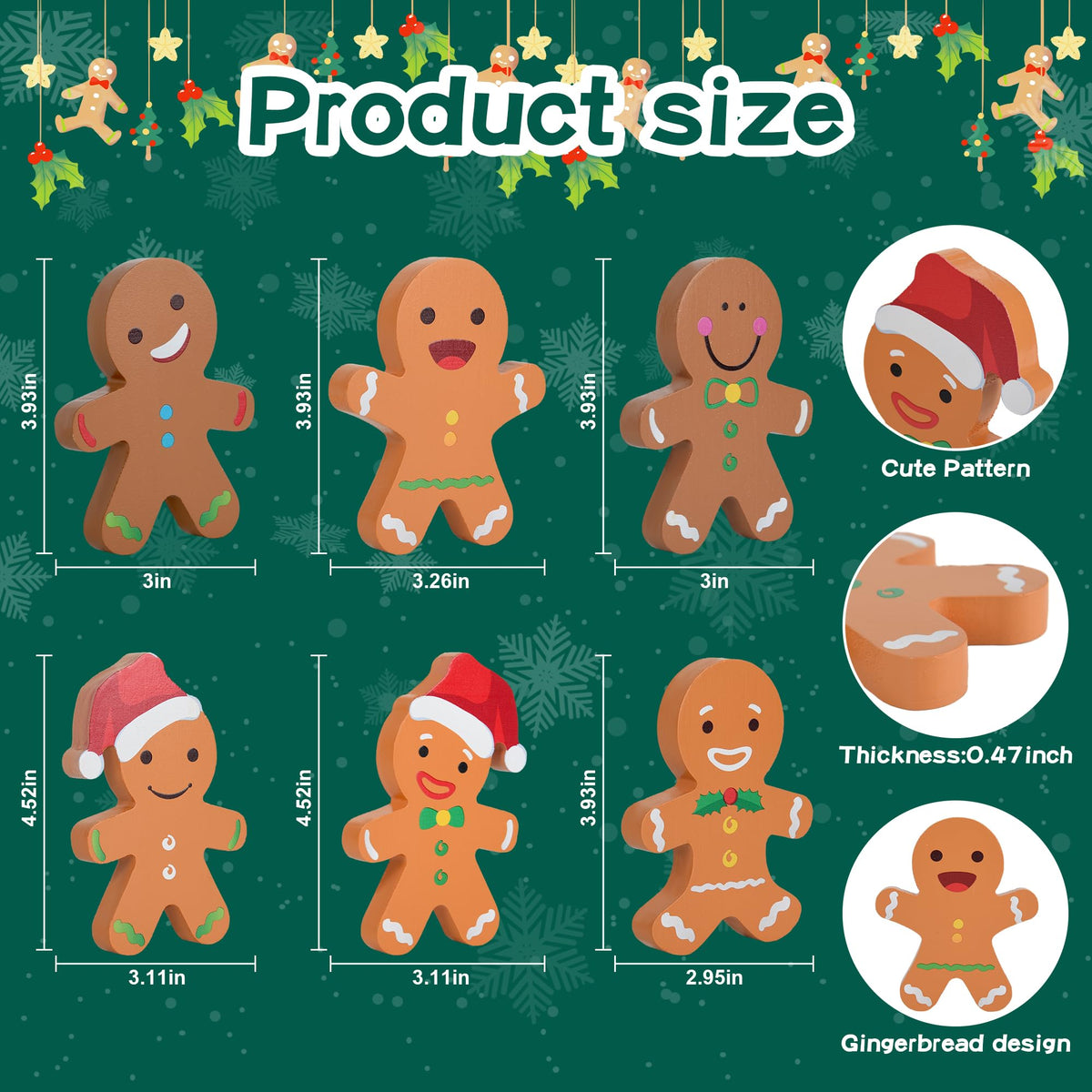 AllReal 6 Pcs Gingerbread Christmas Decorations Xmas Gingerbread Man Wooden Signs Farmhouse Decorative Winter Tabletop for Tiered Tray Holiday Party House Decor