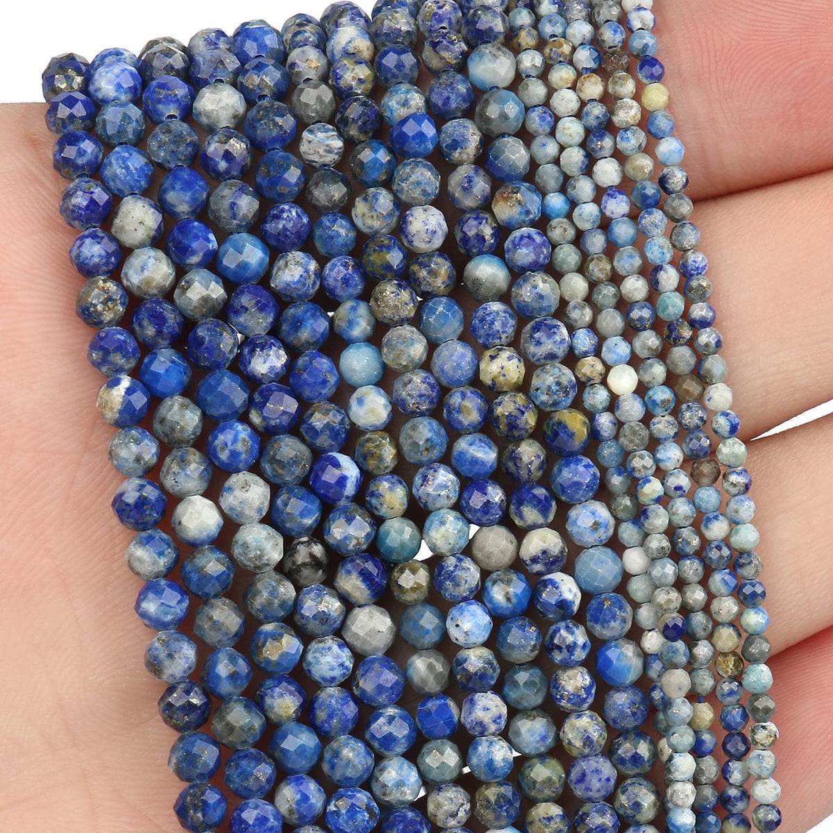 Song Xi 180pcs 2mm Natural Lapis Lazuli Gemstone Beads Faceted Round Loose Stone Beads for Jewelry Making (1 Strand)