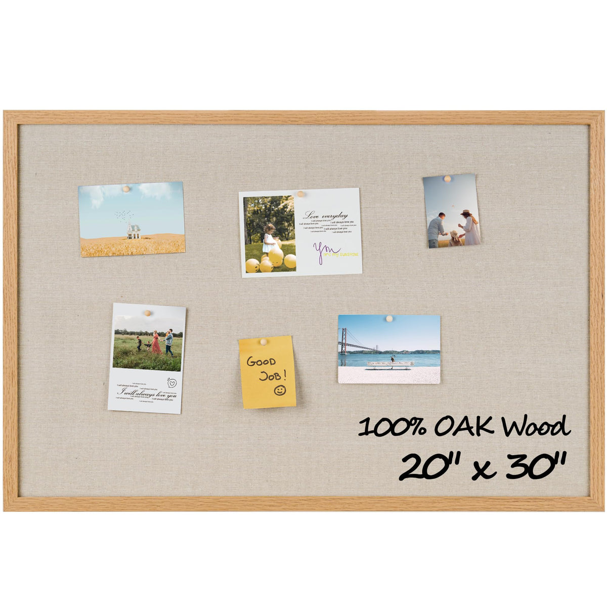 Fun Memories Cork Board Bulletin Board for Office, 20" x 30" Oak Wooden Framed Corkboard, Wall Mounted Notice Pin Board for School Home & Office, Natural Wood