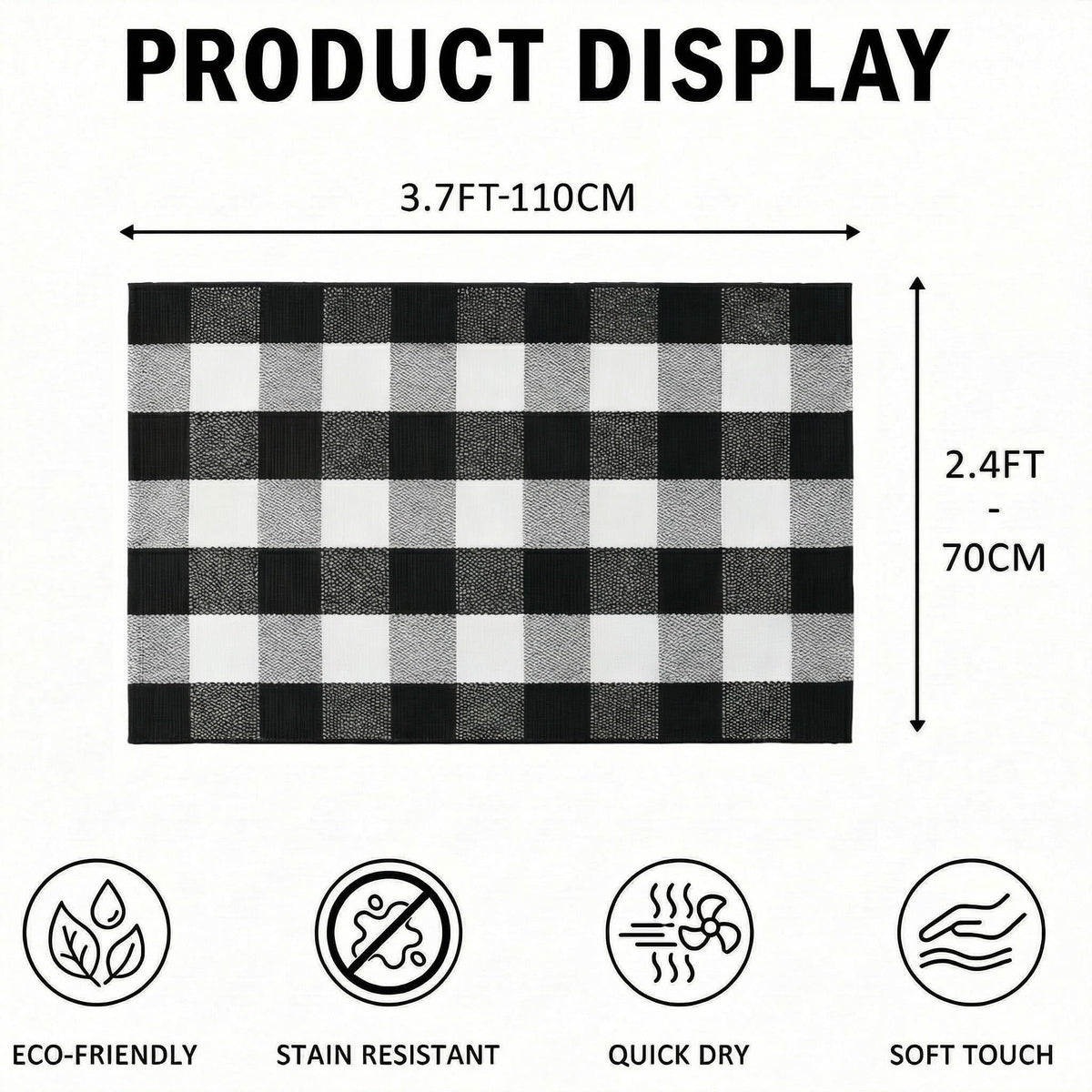 WAYYE Buffalo Plaid Outdoor Rug 27.5" x 43" Black and White Checkered Area Rug Washable Doormats Indoor Outdoor Rugs for Layered Front Door Mats, Porch, Entryway, Kitchen, Farmhouse