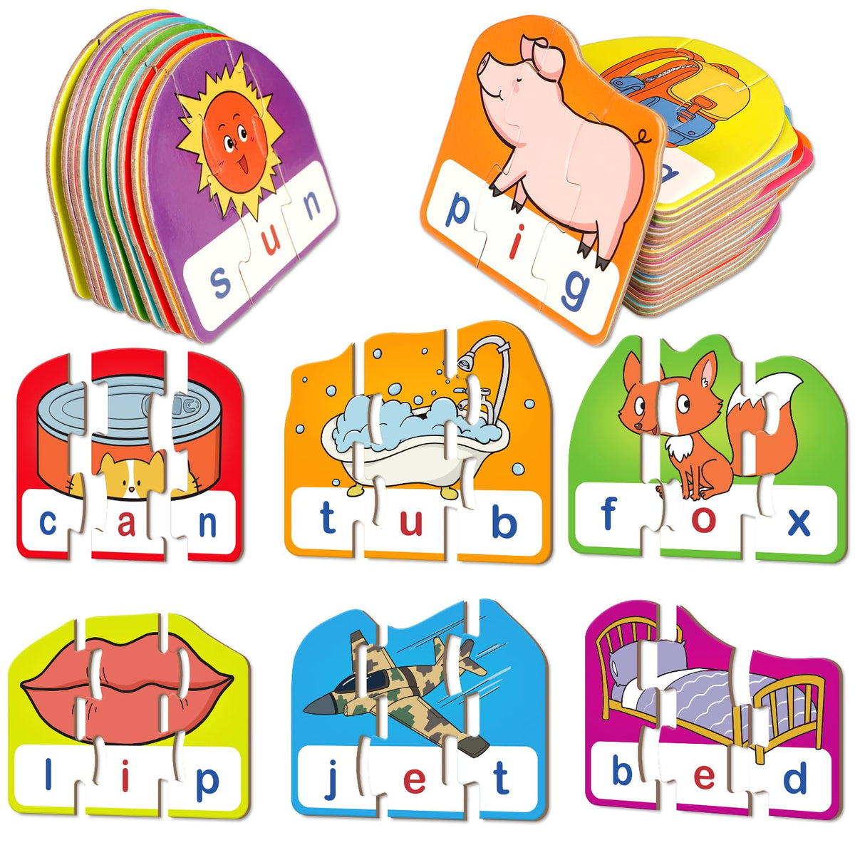 Kasfalci CVC Puzzle Cards for Kids - CVC Word & Phonics Games, Speech Therapy Toys for Toddlers - 3 Alphabet Letter Word Puzzles, Learning Spelling Games - Preschool Kindergarten Classroom Must Haves