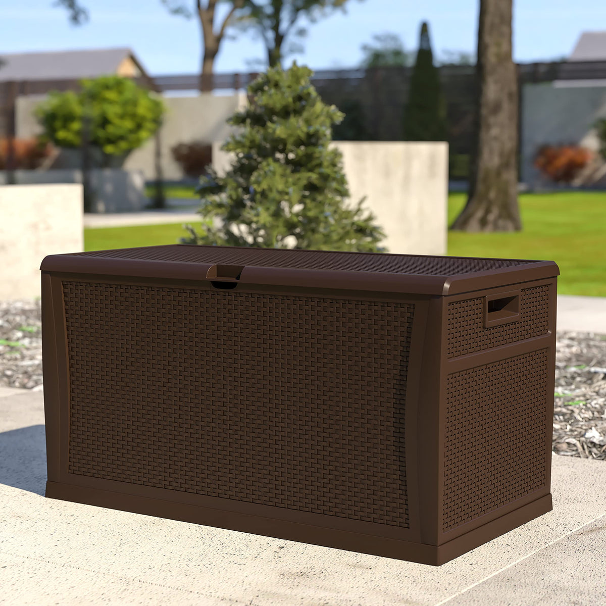 Flash Furniture 120 Gallon Plastic Deck Box - All-Weather Patio Storage and Organization for Throw Pillows, Pool Toys or Garden Tools