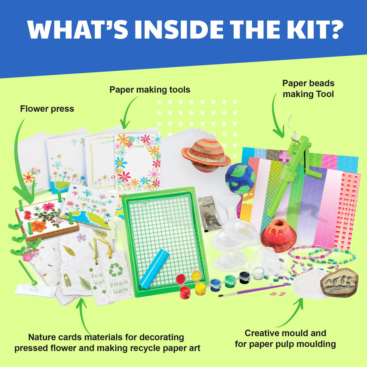 4M - STEAM Green Paper Crafts - Make Recycled Papers, Flower Pressing Art - Eco-Friendly STEAM Craft Paper Kit for Kids Ages 5+ - Learn Sustainability Through Creative Activities