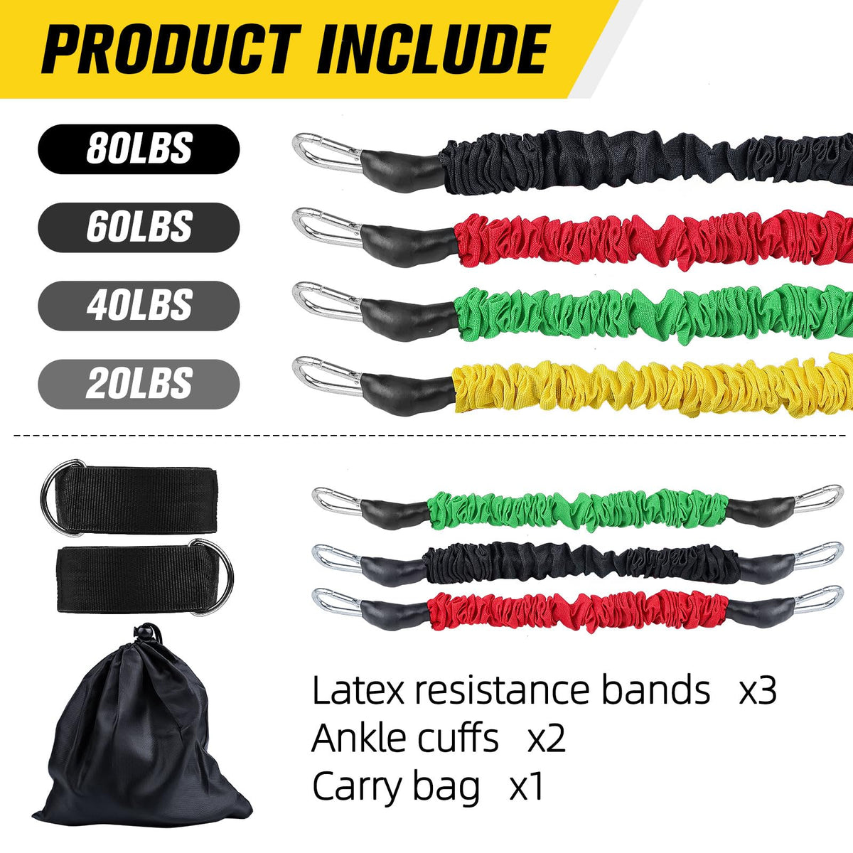 Vertical Jump Trainer Leg Strength Ankle Resistance Bands with Cuffs Workout Equipment for Fitness Basketball Volleyball Tennis Jumping Strength Training Equipment (Red+Green+Black)