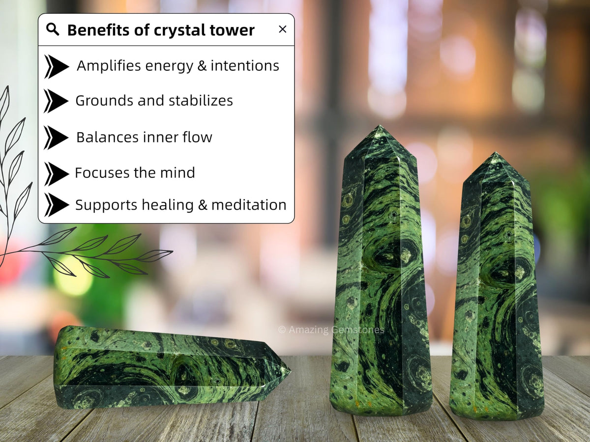 Amazing Gemstone Kambaba Jasper Crystal Towers - Natural Healing Crystal Point Obelisk for Reiki Healing and Crystal Grid (3" to 4" INCH)