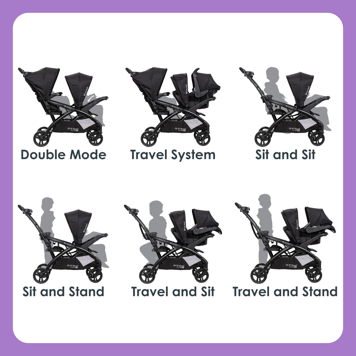 Baby Trend Sit N' Stand® Double 2.0 Stroller, Dash Grey