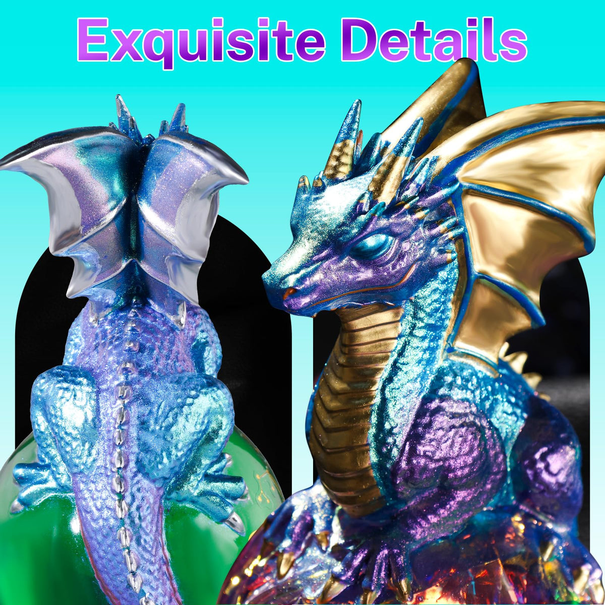 LET'S RESIN Dragon Resin Molds, Dragon Figurines Epoxy Resin Molds with Egg Base, 3D Animal Silicone Molds for Resin Crafts, DIY Home Desk Decor & Gifts