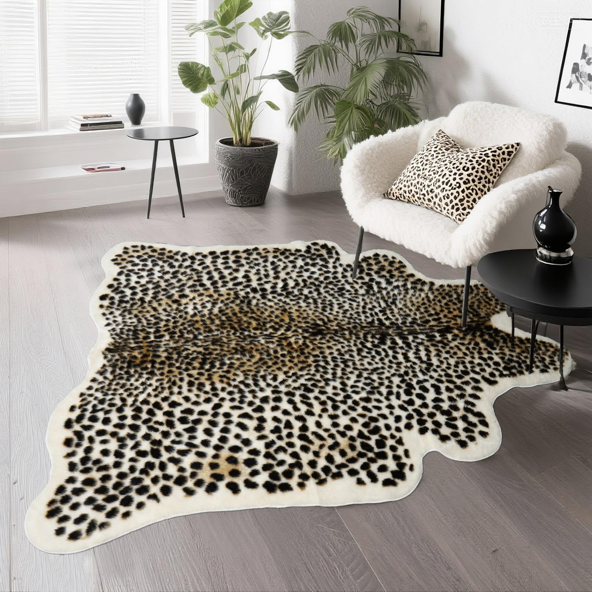 Leopard Rug Cheetah Rug Animals Printed Hide Mats Faux Fur Cowhide Skin Carpet for Home Office, Livingroom, Bedroom, 5.3ft x 6.6ft
