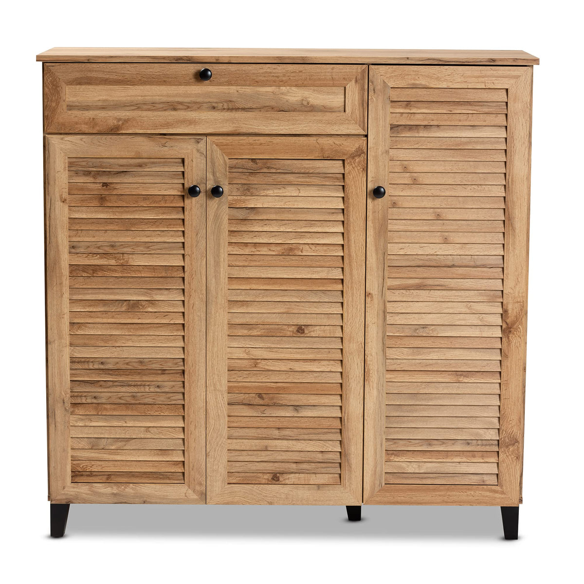Baxton Studio Coolidge Shoe Cabinets, Oak Brown/Black