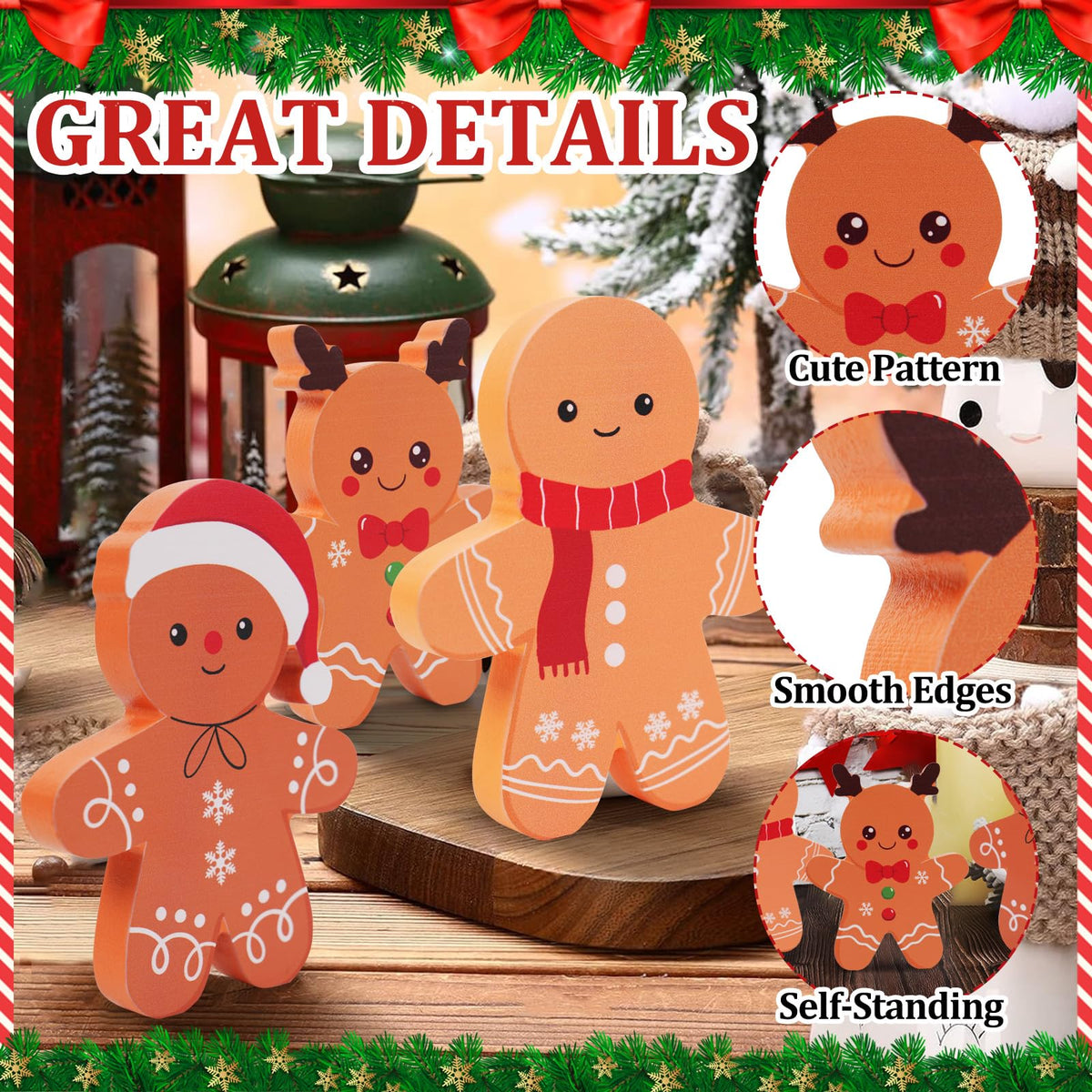 COCHIE Gingerbread Man Christmas Decorations Indoor, Tiered Tray Decor Set of 3, Wooden Gingerbread Blocks Xmas Table Decoration for Party, Home, Office, Shelf, Door (2024)