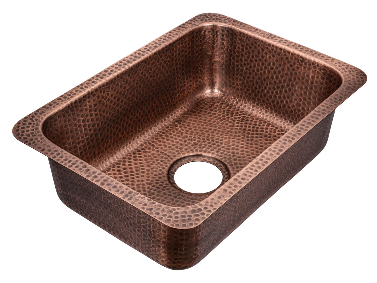 Monarch Abode Kitchen & Bar Sink – 21-inch Milan Dual Mount Drop in Kitchen Sink, Hand Hammered Pure Copper Sinks, Drop in Bar Sinks or Undermount, Deep Single Rectangular Bowl