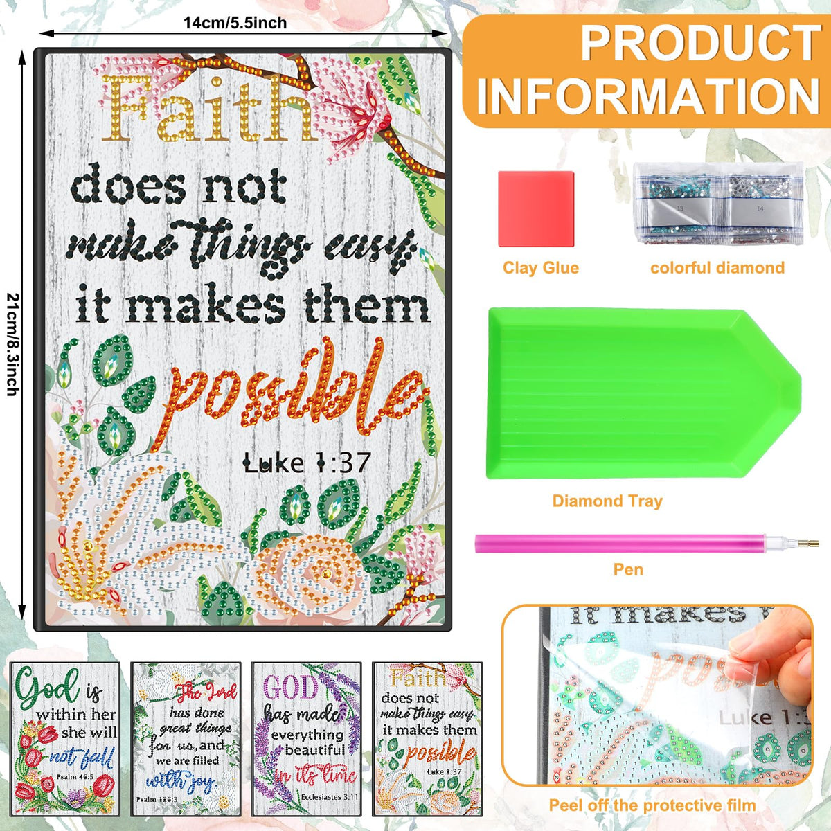 Ctosree 4 Pack Bible Diamond Painting Notebook Christian Gift Religious A5 Diamond Art Notebook for Women Inspirational Quotes 5d Journal Leather Sketchbook with Tools for Graduation Gift