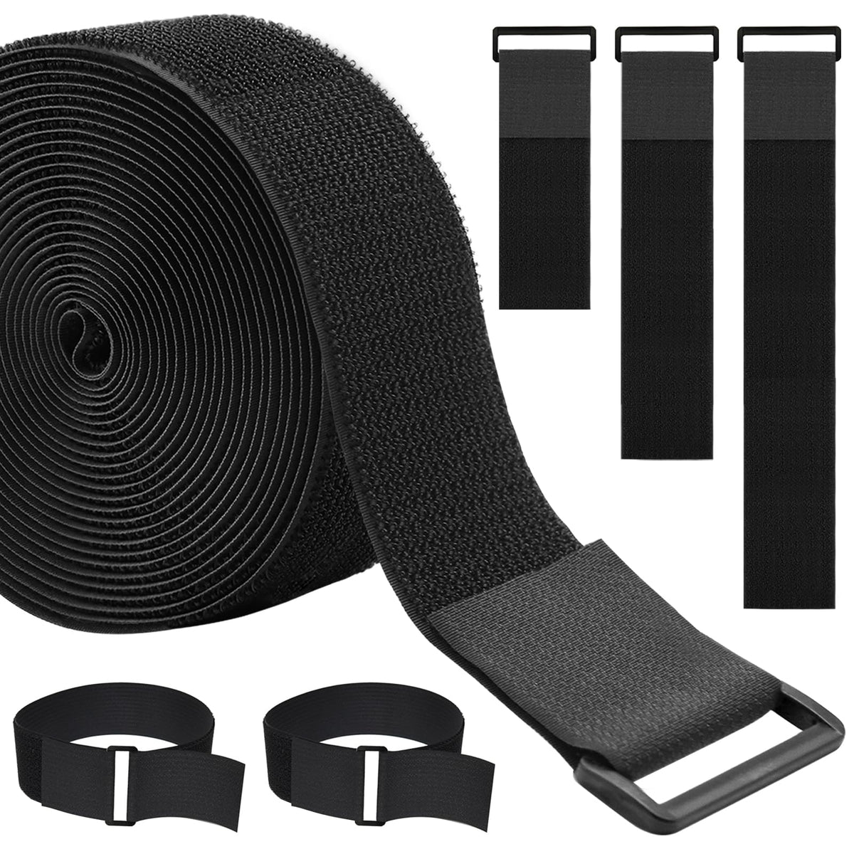 WSZJINB 1.5In x 16Ft Cinch Straps Heavy Duty With 20 Buckles, Black Nylon Hook and Loop Straps, Reusable Long Cable Ties for Organizer or Storage