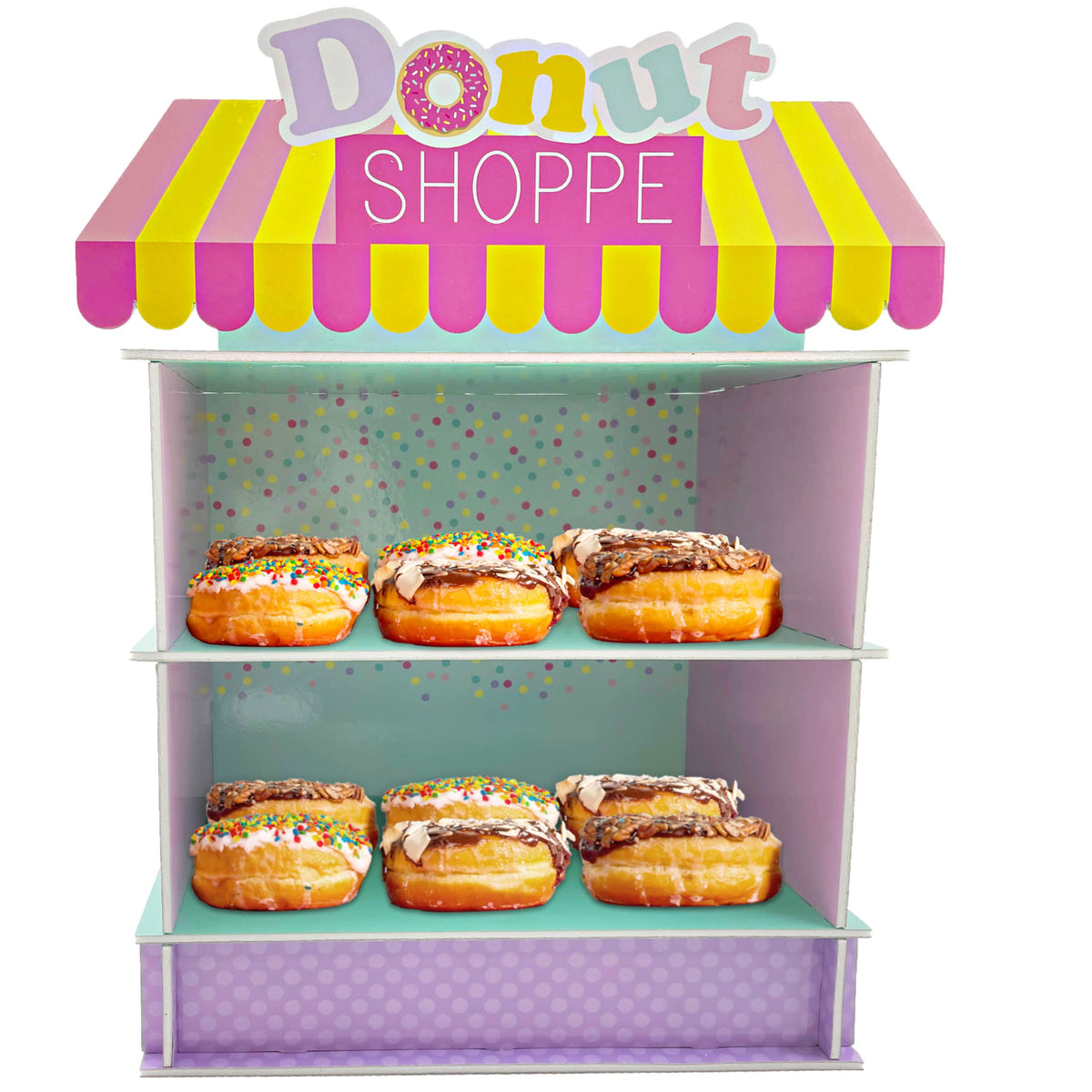 2 Tier Donut Stand for Donut Birthday Party Supplies & Decorations, Cupcake Stand Dessert Table Centerpiece Decor by 4E's Novelty