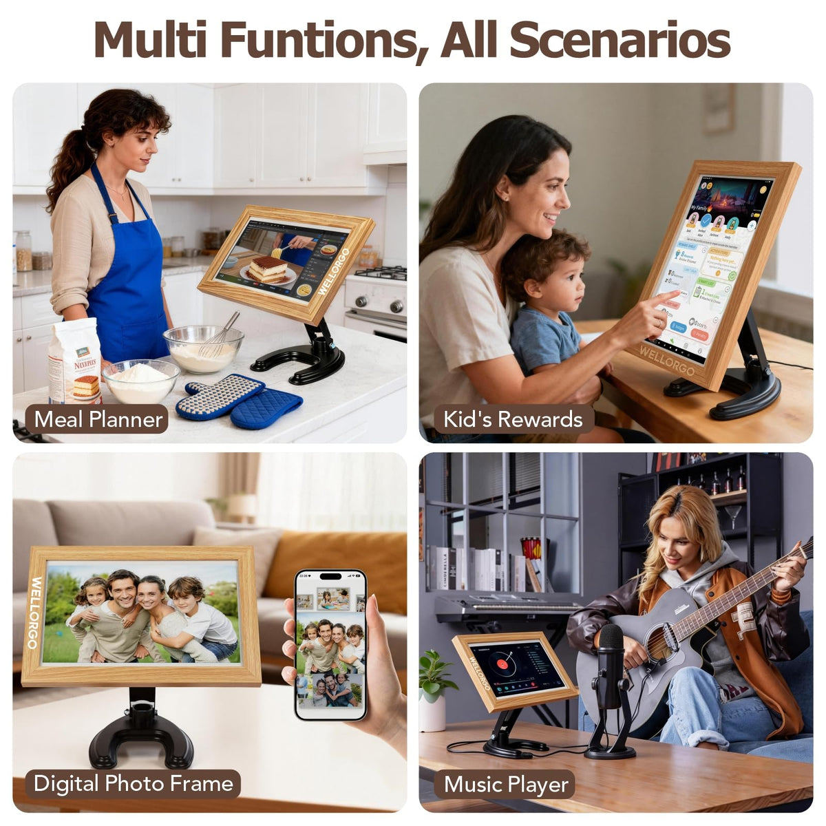 Wellorgo 15.6" Digital Calendar, Electronic Smart Calendar for Family Daily Planner/Chores Chart for Kids,Touch Screen with Remote, Streaming Apps Available, Picture Frame & 360° Rotatable Desk Stand