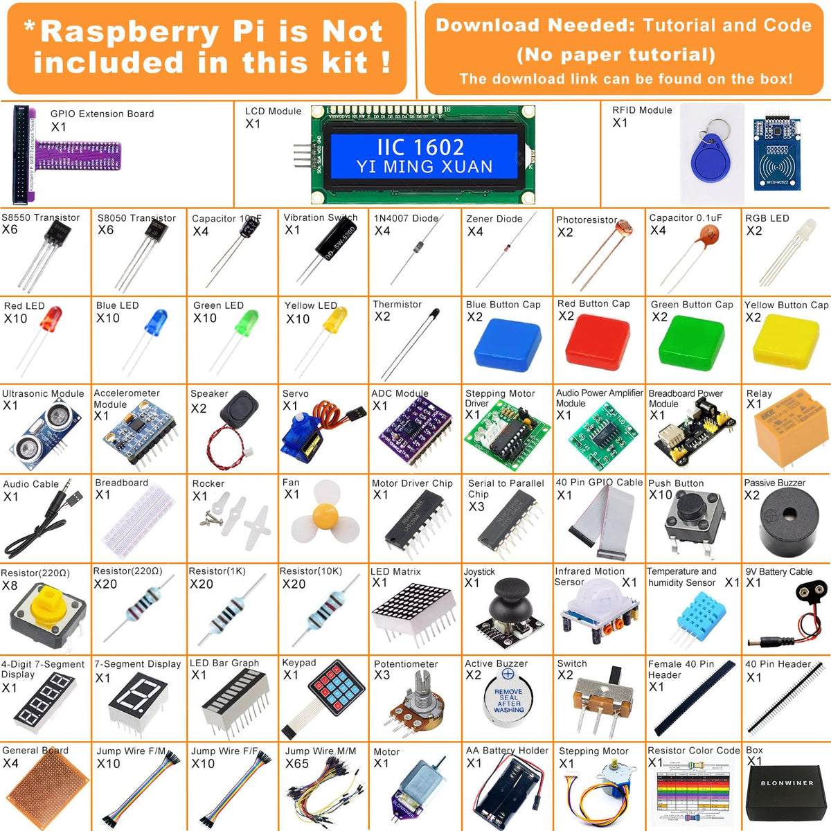 Ultimate Starter Kit for Raspberry Pi 5 4 B 3 B+ 400 Zero 2 W, Python C C++ Java Scratch Processing Code, 297 Items, 124 Projects, Online Tutorial Courses for Beginners(Raspberry Pi NOT Included)