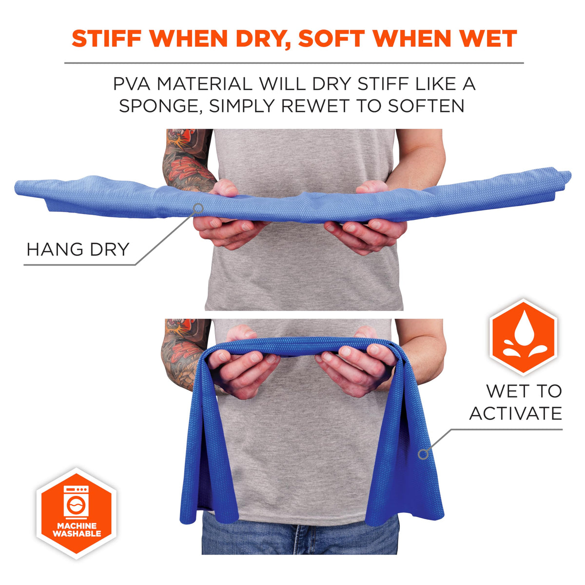 Ergodyne Chill-Its 6602 Evaporative Cooling Towel, Blue 13 inches x 29.5 inches