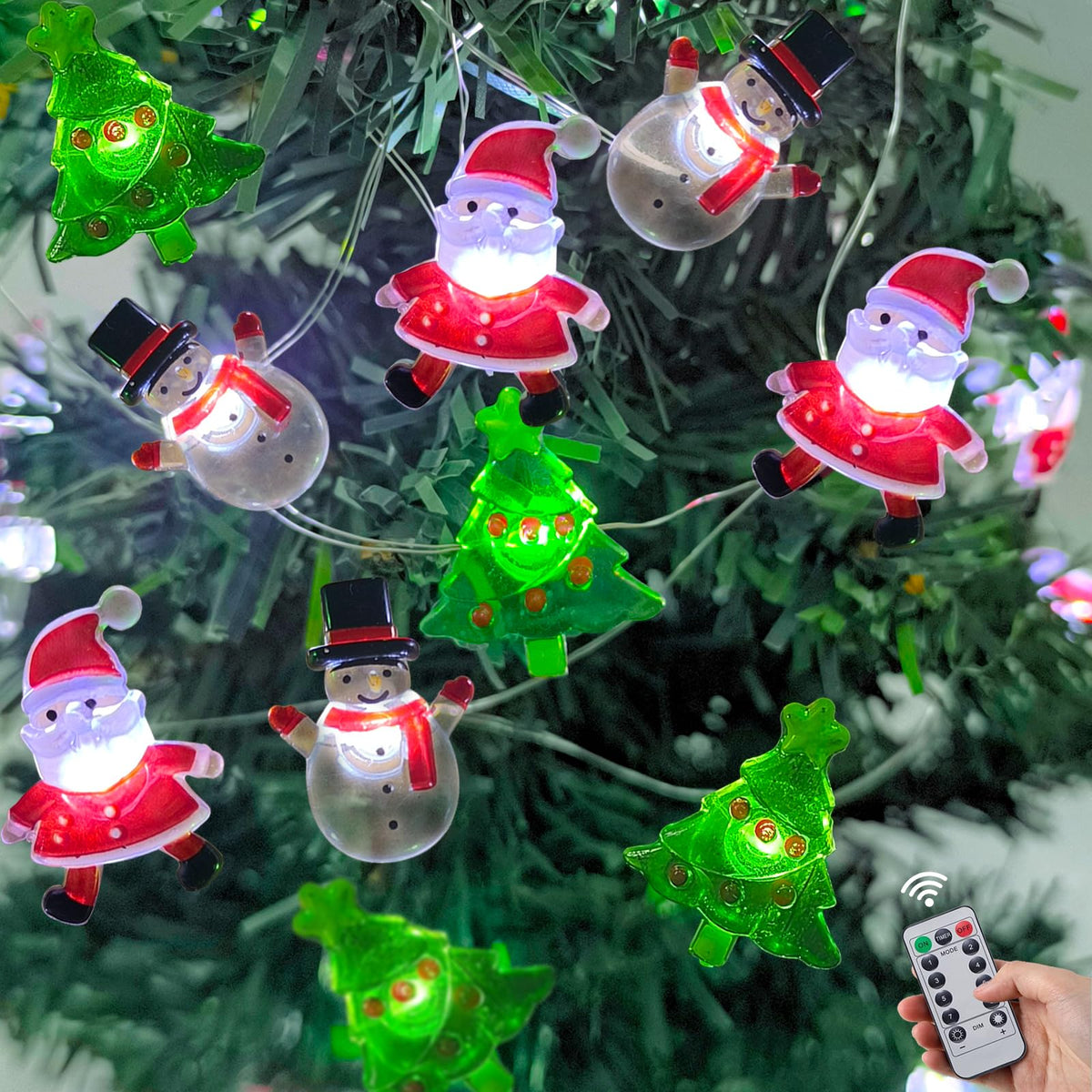 50 LED Snowman Santa Claus Christmas Tree String Lights- 17FT Christmas Fairy Lights with 8 Modes & Timer, Battery Operated Xmas Light for Indoor Outdoor Party Holiday Tree Bedroom Home Decor