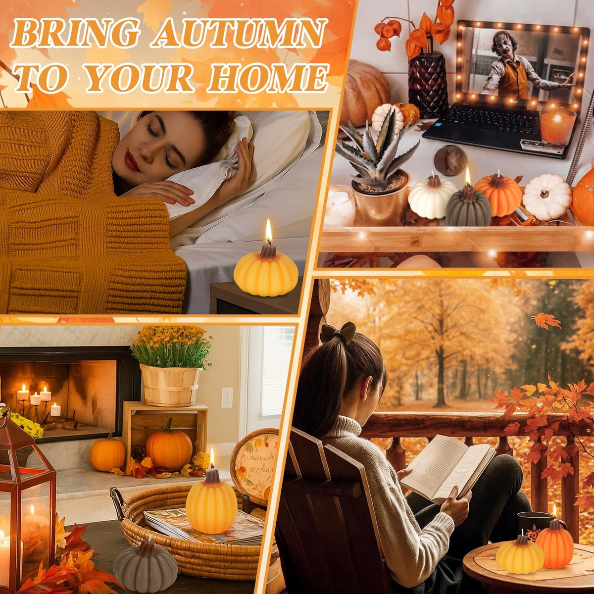 Lanpn Fall Scented Candles Gift Set 8 Pack, Pumpkin Shaped Spice Candle, Thanksgiving Aromatherapy Candles, Orange Soy Wax Votive Tea Lights, Autumn Home Farmhouse Table Decor Tabletop Centerpiece