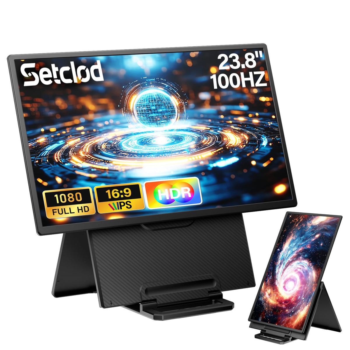 Setclod 23.8" Large Portable Monitor, 1080P FHD 100Hz Laptop Screen Extender, IPS 125% sRGB, Extra USB Hub for Office Gaming with Detachable Stand, Travel Monitor for Window, MAC, Xbox, Switch