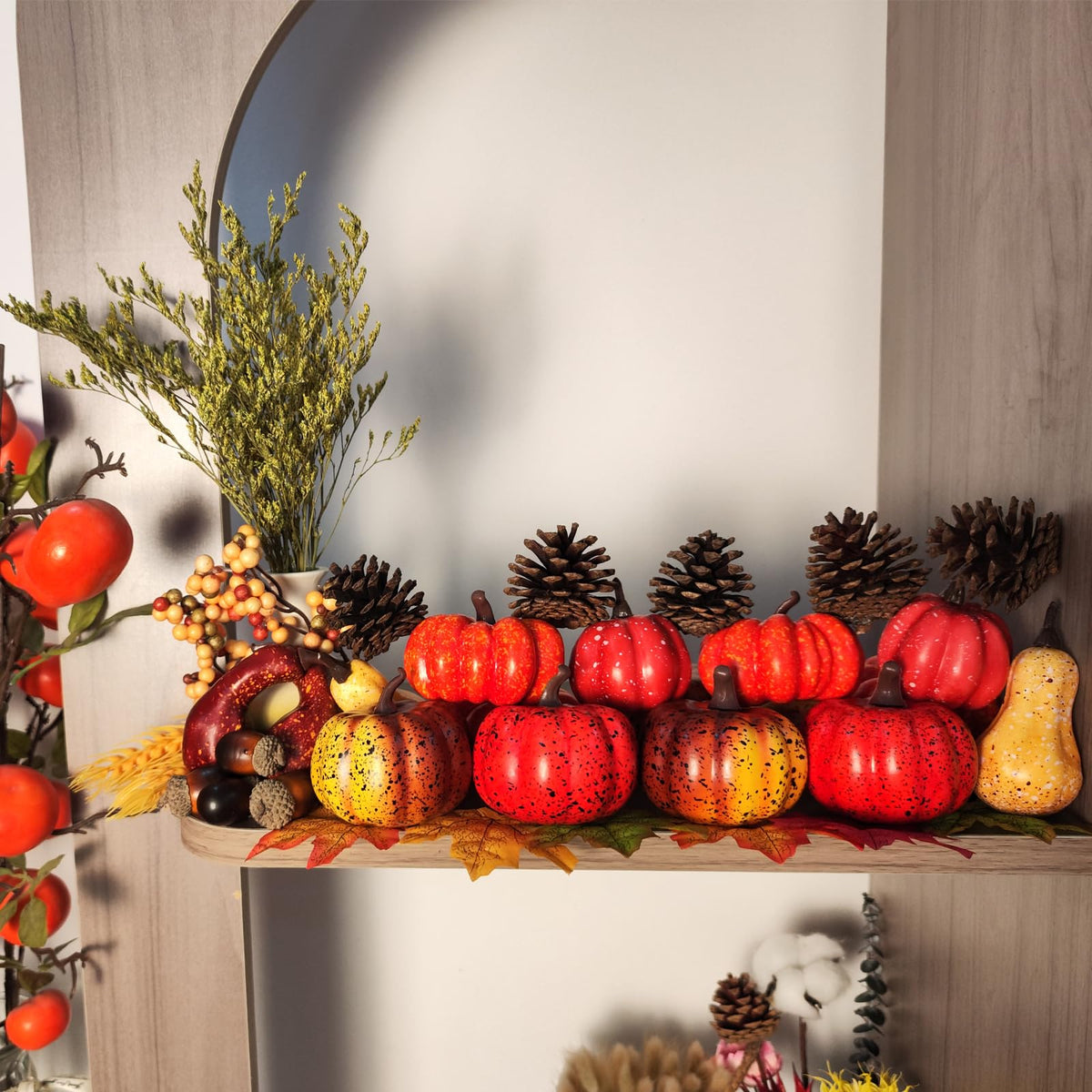 AOBOD Fake Pumpkin Decor Set,Mini Fake Pumpkin Decor,Fall Harvest Decorations,Halloween Thanksgiving Decor and Table Centerpieces