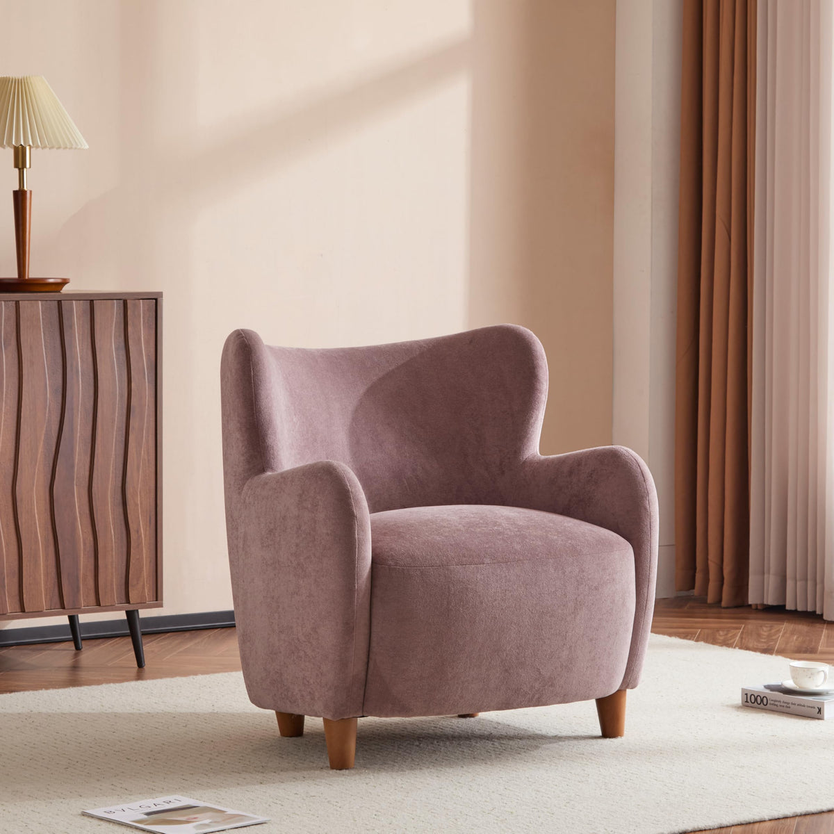 Christopher Knight Home Auden Wingback Accent Chair, Fabric Club Chair, Velvet Upholstered Armchair,Curved Backrest Single Sofa,Soft Cushion Seating, Reading Lounge Chair for Living Room, Dusty Orchid