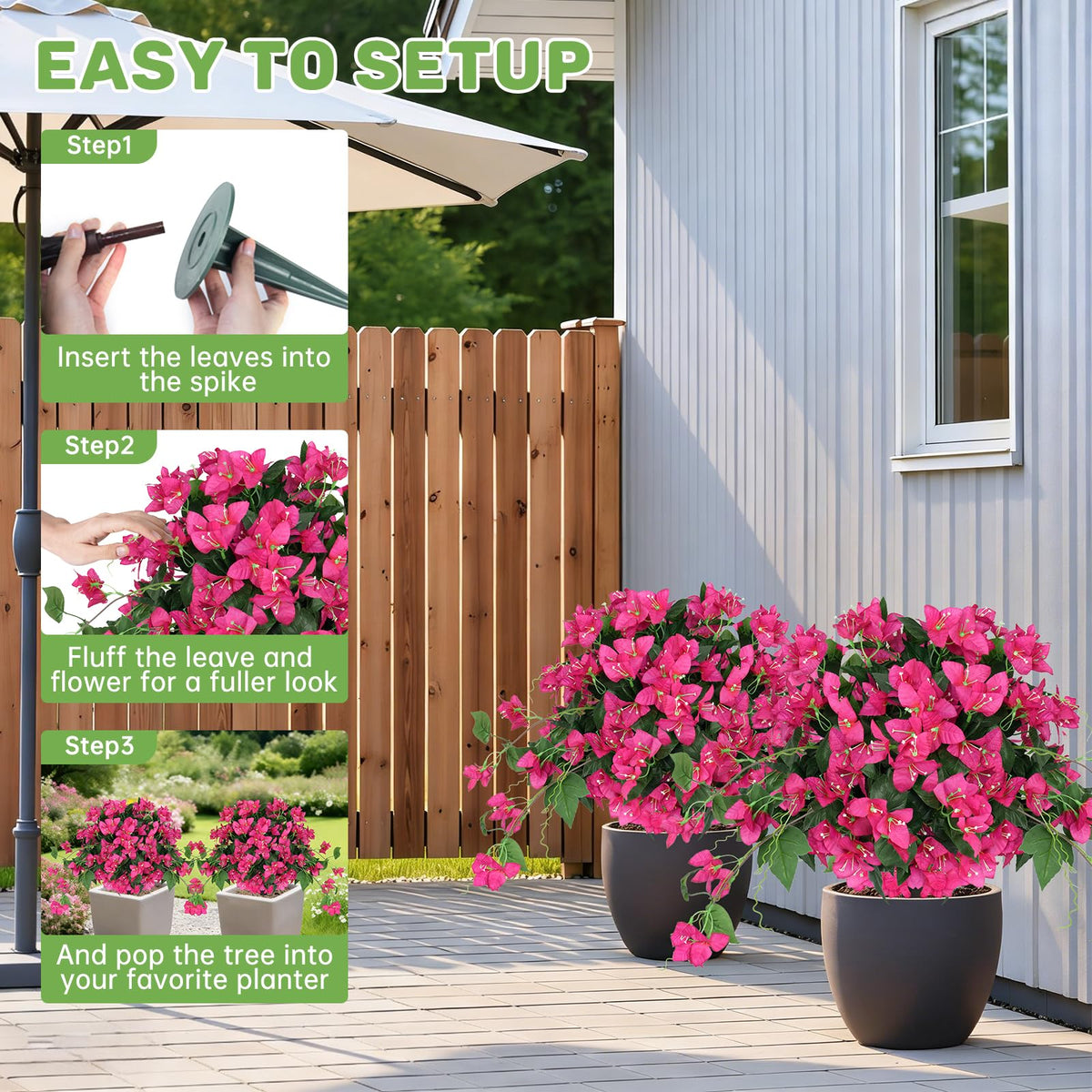 2Pack Artificial Bougainvillea Topiary Ball for Outdoor, Fake Silk Flowers Plants Bushes with Ground Spike, Faux UV Resistant Shurbs Trees for Outside,Front Porch,Patio,Balcony Decor