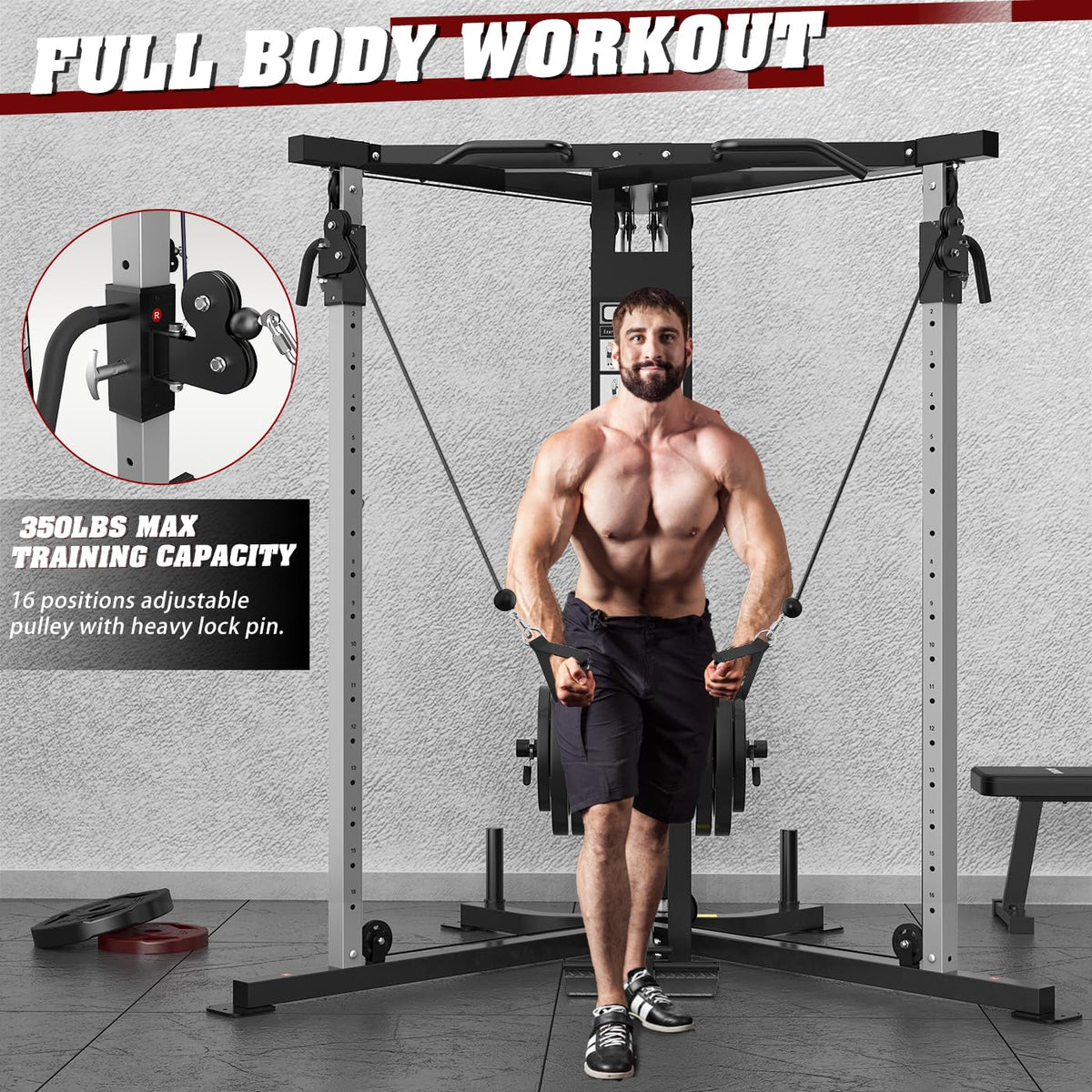 DONOW Cable Crossover Machine, Cable Fly Machine Home Gym System Workout Station with Dual Pulley System Pull-Up Bar Cable Bar and LAT Pull Down System (DN-5011)