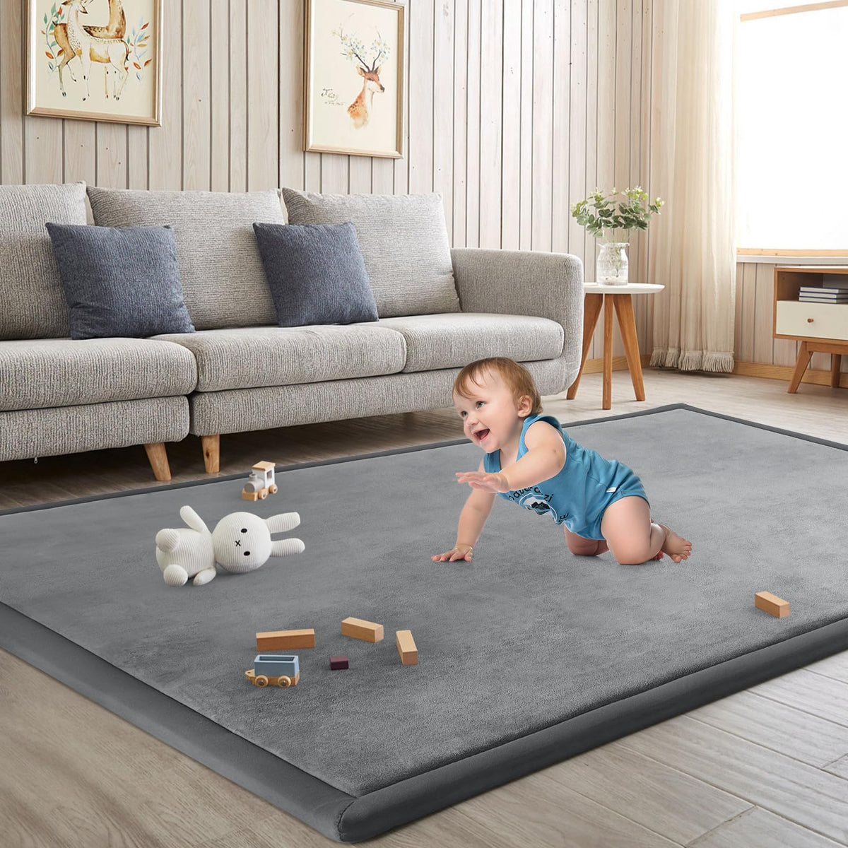 ILPEOD Baby Play Mat for Floor Nursery Rug Muscle Mat Area Rug Playroom Rug 47"x47" Playpen Mat Memory Foam 1.3" Thick Crawling Mat for Babies,Toddlers, Infants, Kids,Grey