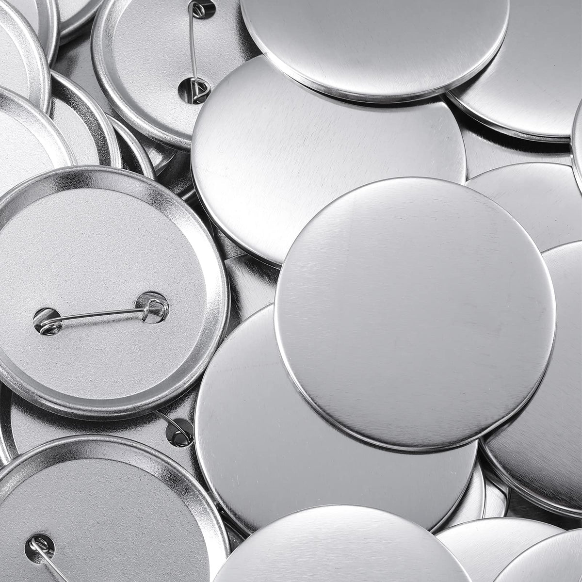 150 Pcs Blank Button Making Supplies Round Button Parts Metal Badge Sets for Badge Maker Machine, Include Metal Shells Back Cover Clear Film Components(58 mm/ 2.28 Inch,Silver)