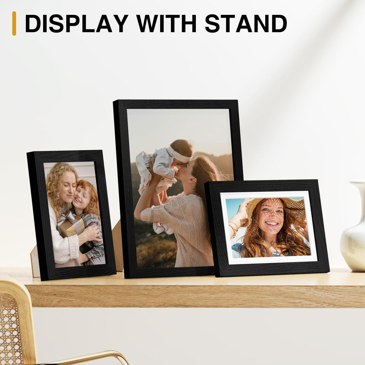 Vittanly 15 Pack Picture Frames Collage Wall Decor for Mounting or Tabletop Display, Gallery Frame Set for Family, Multi Sizes Including 3pcs 8x10, 6pcs 5x7, 6pcs 4x6, Black
