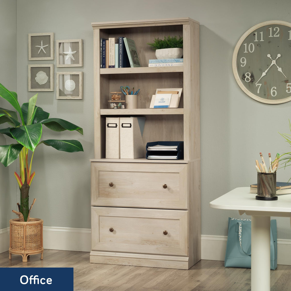 Sauder Miscellaneous Storage Library, Chalked Chestnut Finish