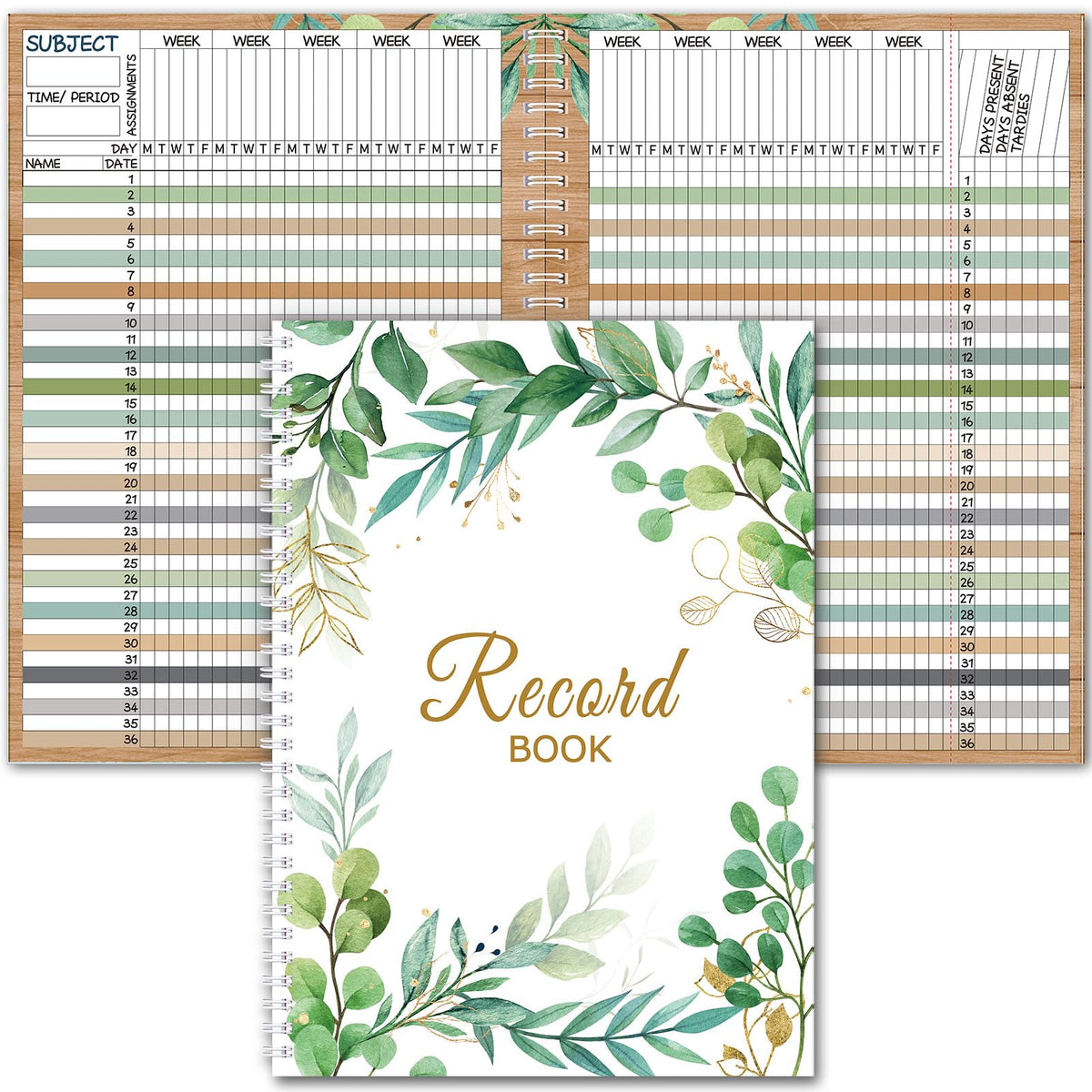 Fuyoooo Teacher Record Book Teacher Grade Books 2026-2027 Spiral Bound Record Planner 2026 Class Grade Book Office Favors for Classroom Attendance Decoration Double Sided(Boho Plant)