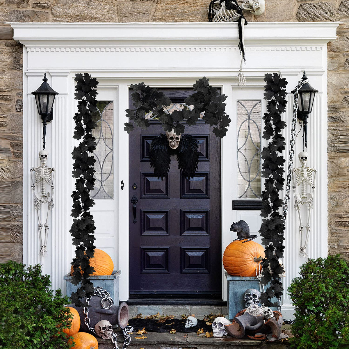 Black Maple Leaf Garland, 2PCS Halloween Artificial Hanging Fall Leave Vines, Fall Floral Garlands Thanksgiving Decor for Home Wedding Party (11.8FT)