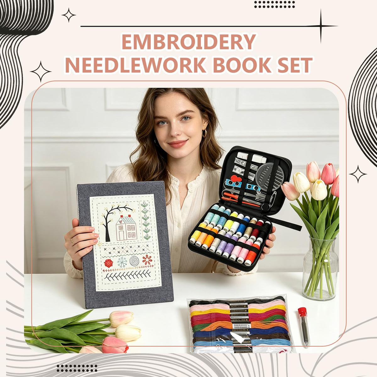 EVOCKAY 2026 Embroidery Stitch Book Kit - Versatile Sewing Box for Cross Stitch, Craft, and Punch Needle Projects - Perfect for Adults and Machine Embroidery Enthusiasts