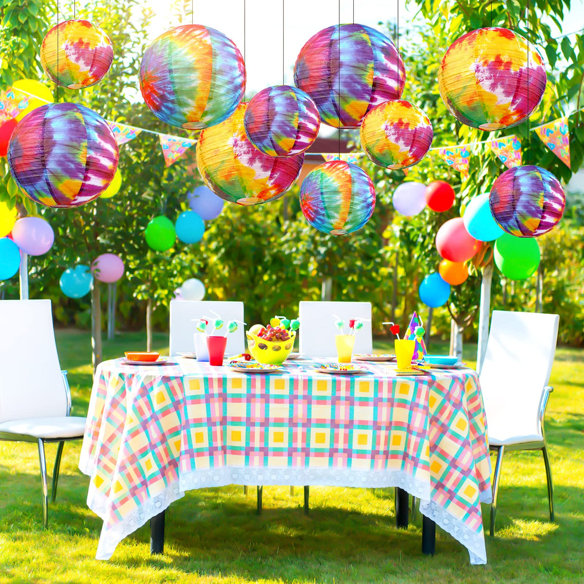 20 Pcs Tie Dyed Groovy Paper Lanterns Chinese Japanese Lanterns Groovy Party Decorations Tie Dye Party Supplies Classroom Hanging Ceiling Decorations for Home Decor Parties Weddings, 12 Inch, 6 Inch
