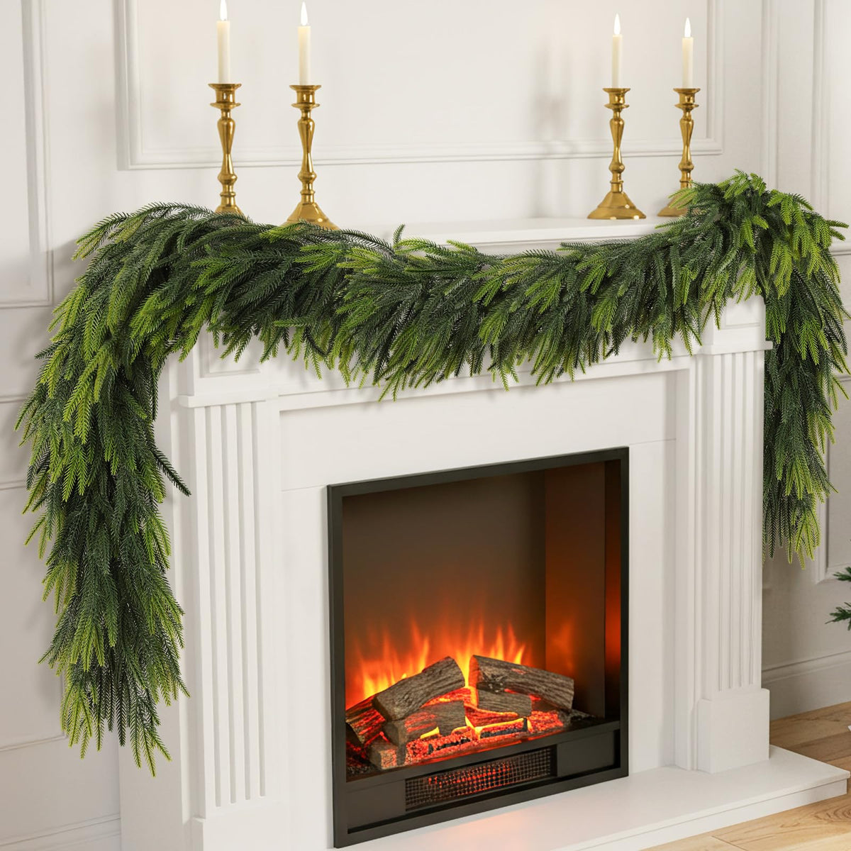 N&T NIETING 9FT Christmas Norfolk Pine Garland Real Touch Pine Artificial Garlands Faux Greenery Garland Winter Christmas Garland for Table Mantle Fireplace Indoor Outdoor Xmas Decorations (1 Pcs)