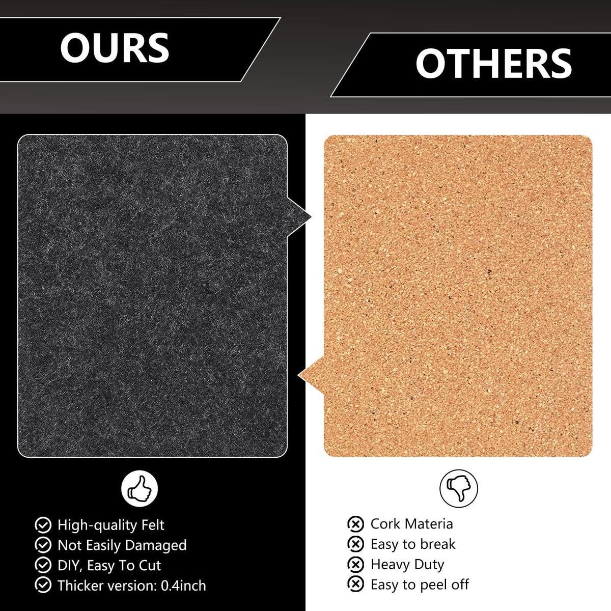 8 Packs Hexagon Felt Pin Board, 12" Bulletin Board with 30 Push Pins, Felt Board for Home Kitchen Office Decor, Self-Adhesive Corkboard Tiles for Walls School Message Photos Memos-Black