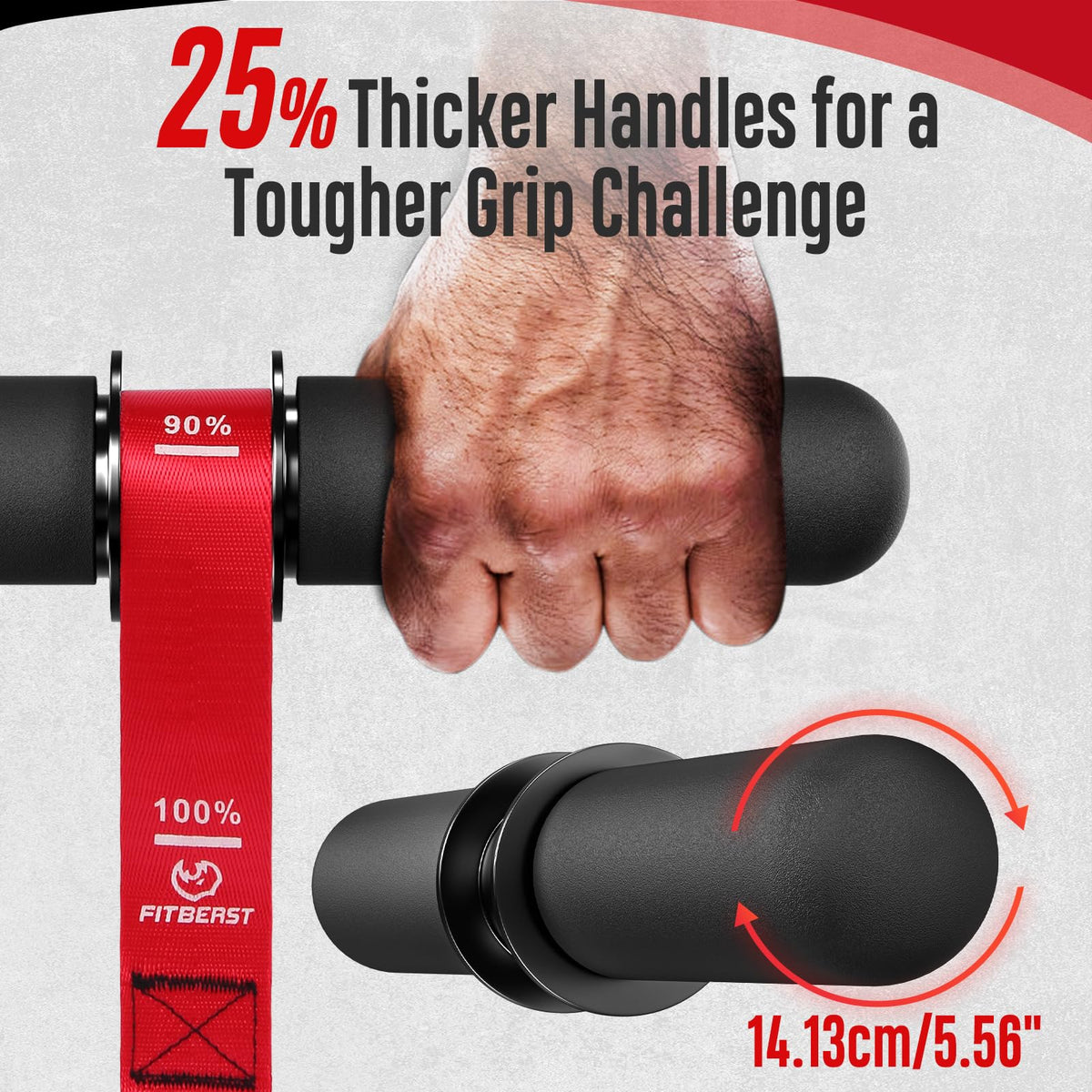 FitBeast Forearm Strengthener & Forearm Exerciser, Wrist Roller with Thicker Handle, Forearm Strength Trainer with Adjustable Strap - Ideal for Grip Strength, Muscle Building, Rehabilitation (Red)