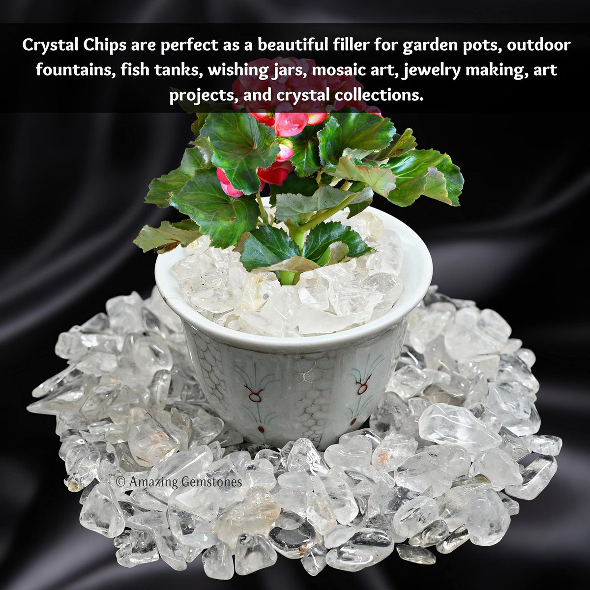 Amazing Gemstone Clear Quartz Crystal Chips and Tiny Crystals for Aquarium Gravel - Bulk Fish Tank Gravel, Small Tumbled Stone Chips and Tiny Crystals for Decoration (Natural AAA Grade Gemstones)