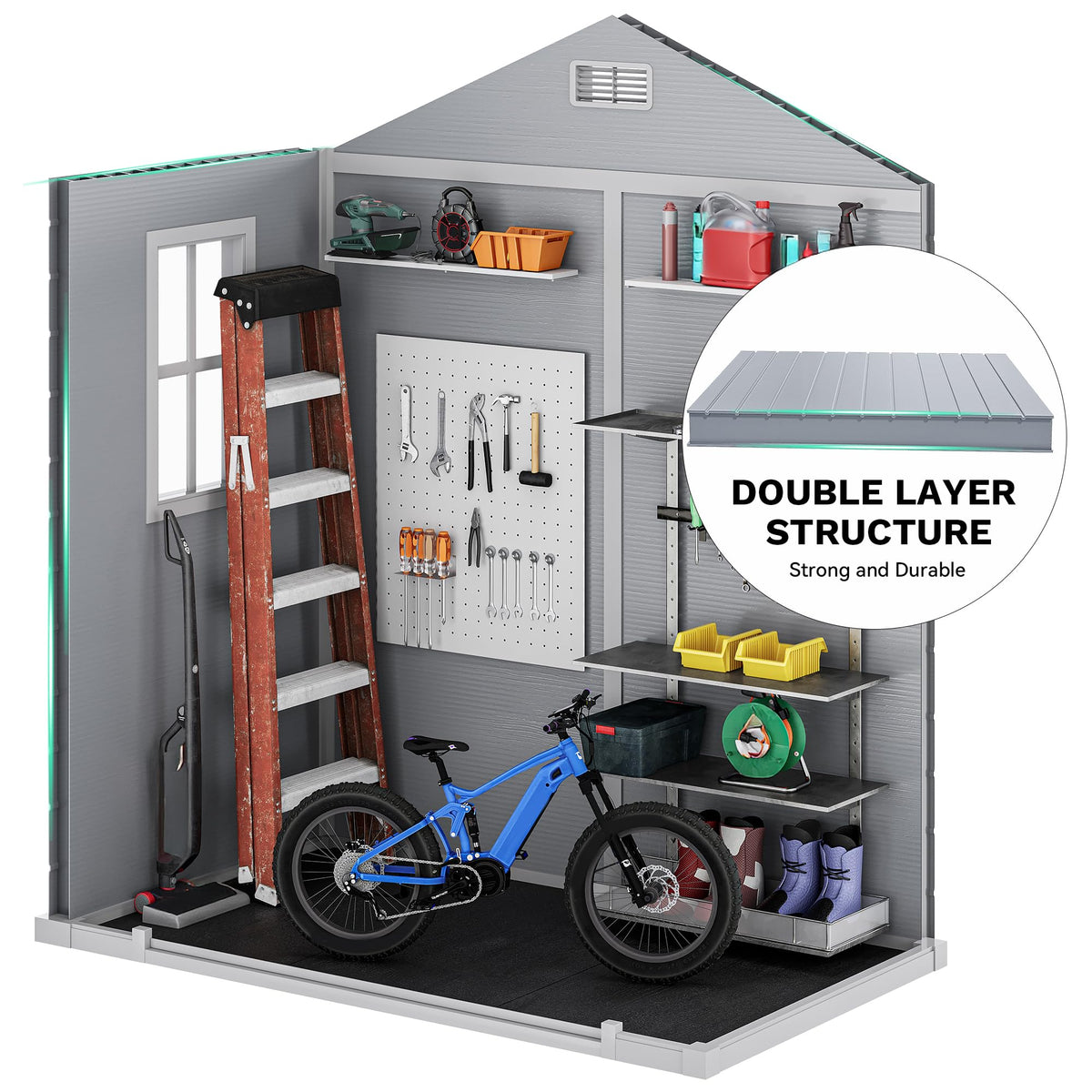 DWVO 6x4 FT Outdoor Resin Storage Shed with Reinforced Floor, All-Weather Bike Storage Shed with Lockable Door, Window and Vent, Waterproof Plastic Tool Storage for Garden, Backyard, Patio, Lawn