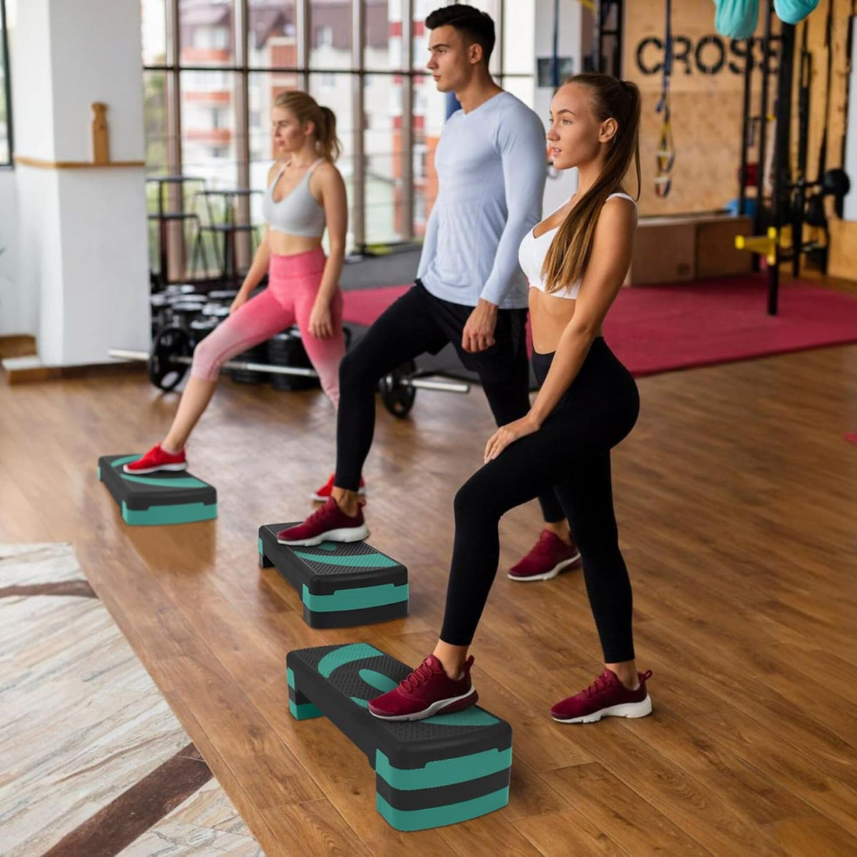 Fitvids Fitvids Step Aerobic Platform, 31" Exercise Step with 3 levels Adjustable Height, 4 Stackable Risers, Fitness Training Workout Stepper for Home Gym, Cardio Strength
