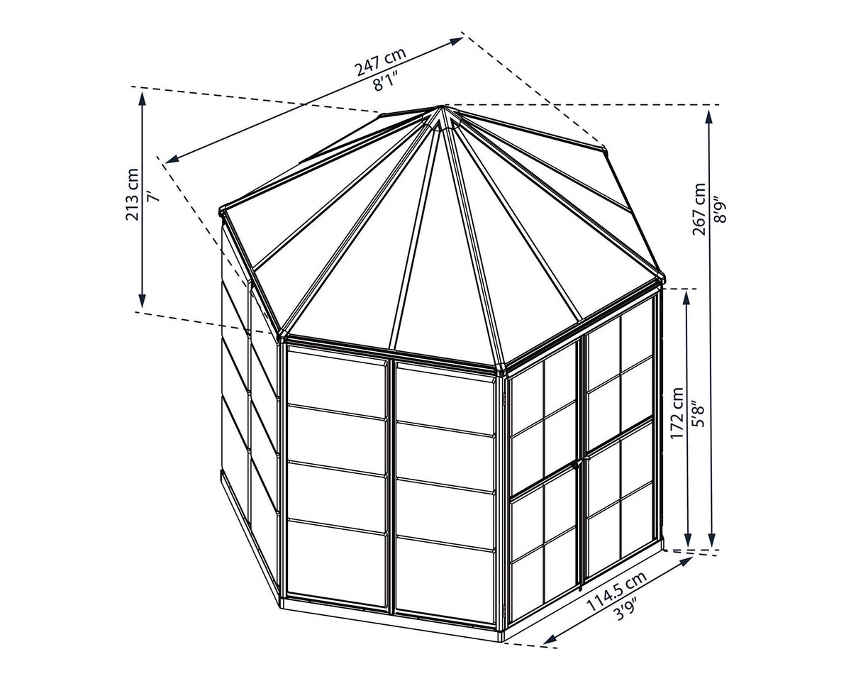 Palram - Canopia Oasis 7 Ft. x 8 Ft. Hexagon Greenhouse Kit Hobby DIY Walk In Green House Heavy Duty Polycarbonate with Aluminium Frame, with Lockable Door and Vent for Garden, Gutter, Backyard