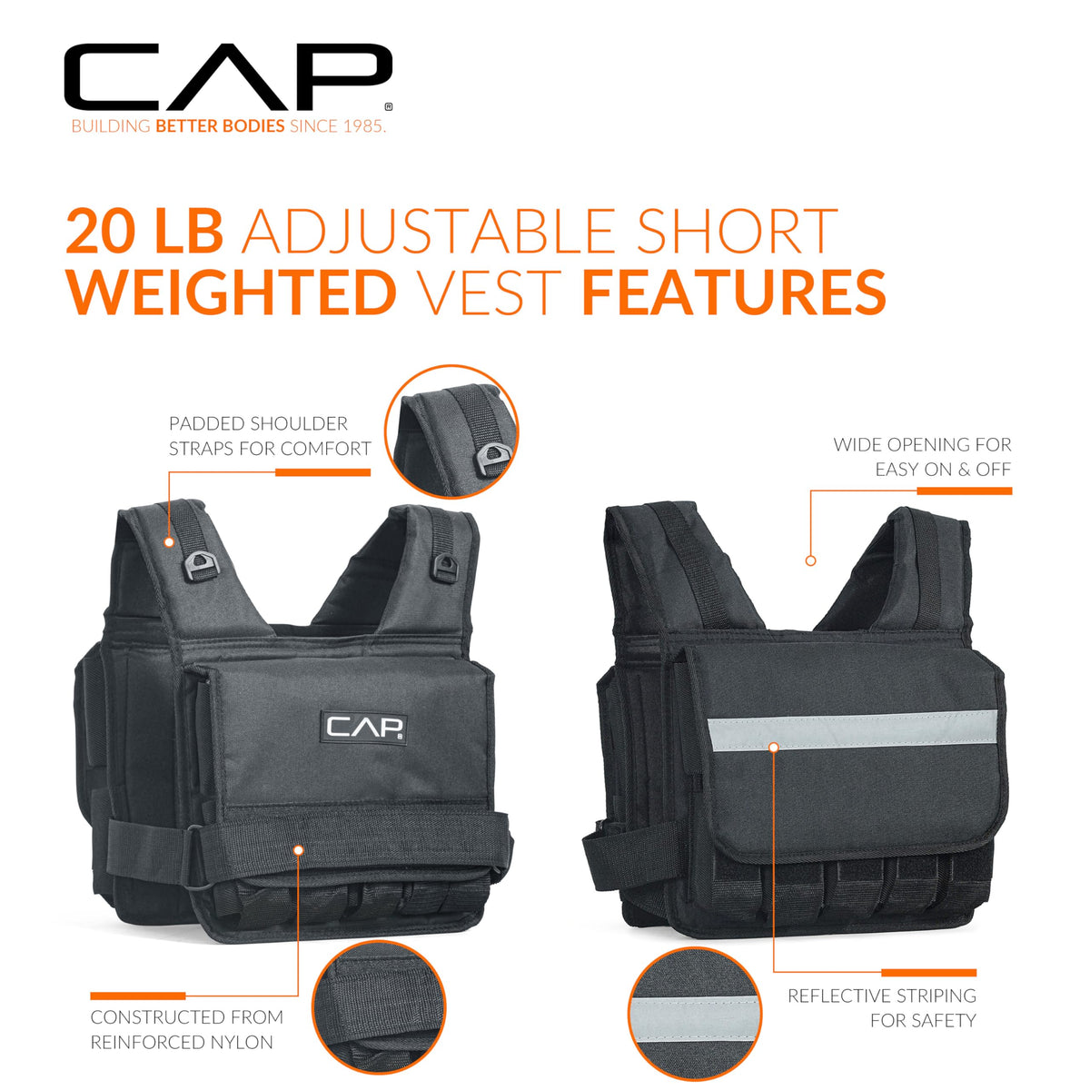 CAP 20 LB Adjustable Weighted Vest – Full Body Workouts, Cardio, Walking & Running, Weight Vest for Men and Women