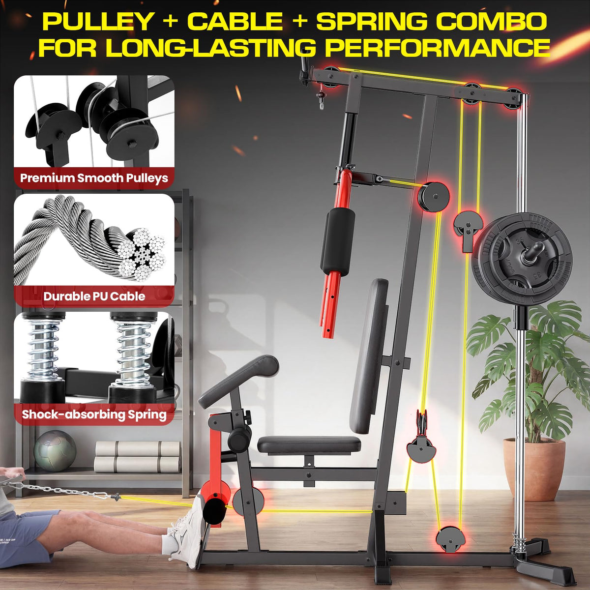 OPPSDECOR Home Gym, Workout Station with High/Low Pulley System, Multifunctional Home Gym Equipment, Exercise Equipment for Full Body Strength Training, Weight Machine with PEC Fly & Chest Press