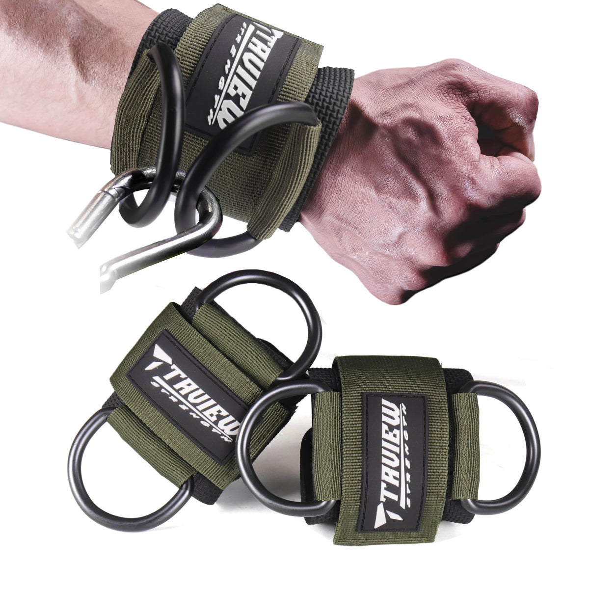 Cable Machine Wrist Cuffs D-Ring Straps – Adjustable Padded Wrist Support for Men & Women, Gym Wrist Cuffs for Cable Workout & Resistance Bands (Green)