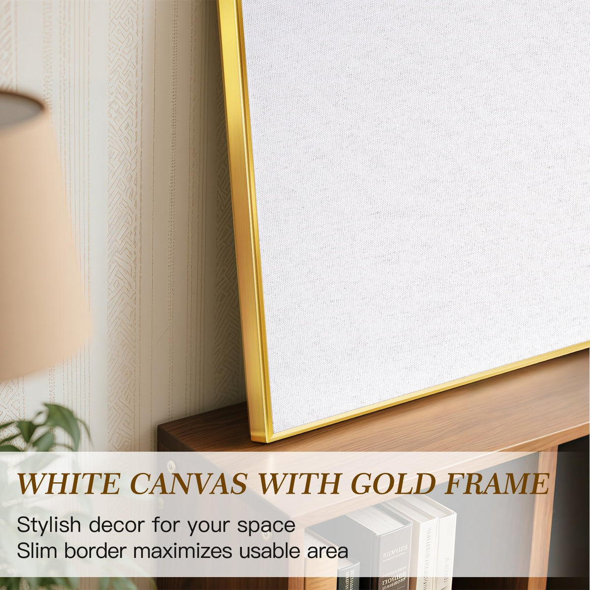 QUEENLINK Linen Bulletin Board 24 x18 Inches, White Pin Board Vision Board, Gold Aluminum Framed Fabric Cork Board for Home Office Wall Decor, 10 Push Pins