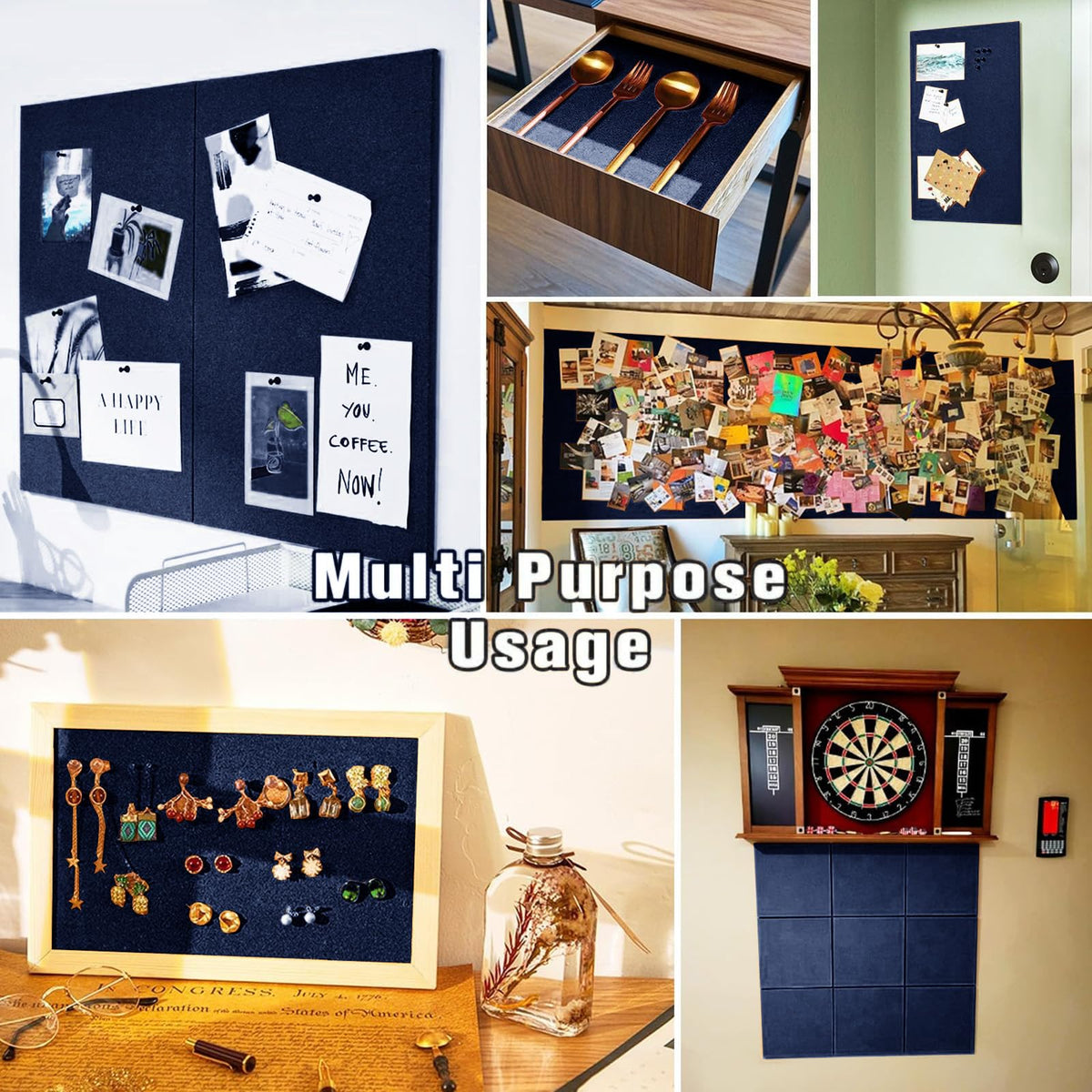 96"x48" Cork Board Roll with Linen Dark Blue - 1/4" Thick 4'x8' Frameless Natural Corkboard for Walls Pictures Photo Vision Prayer, ZHIDIAN Large Decorative Bulletin Board for Home Office School