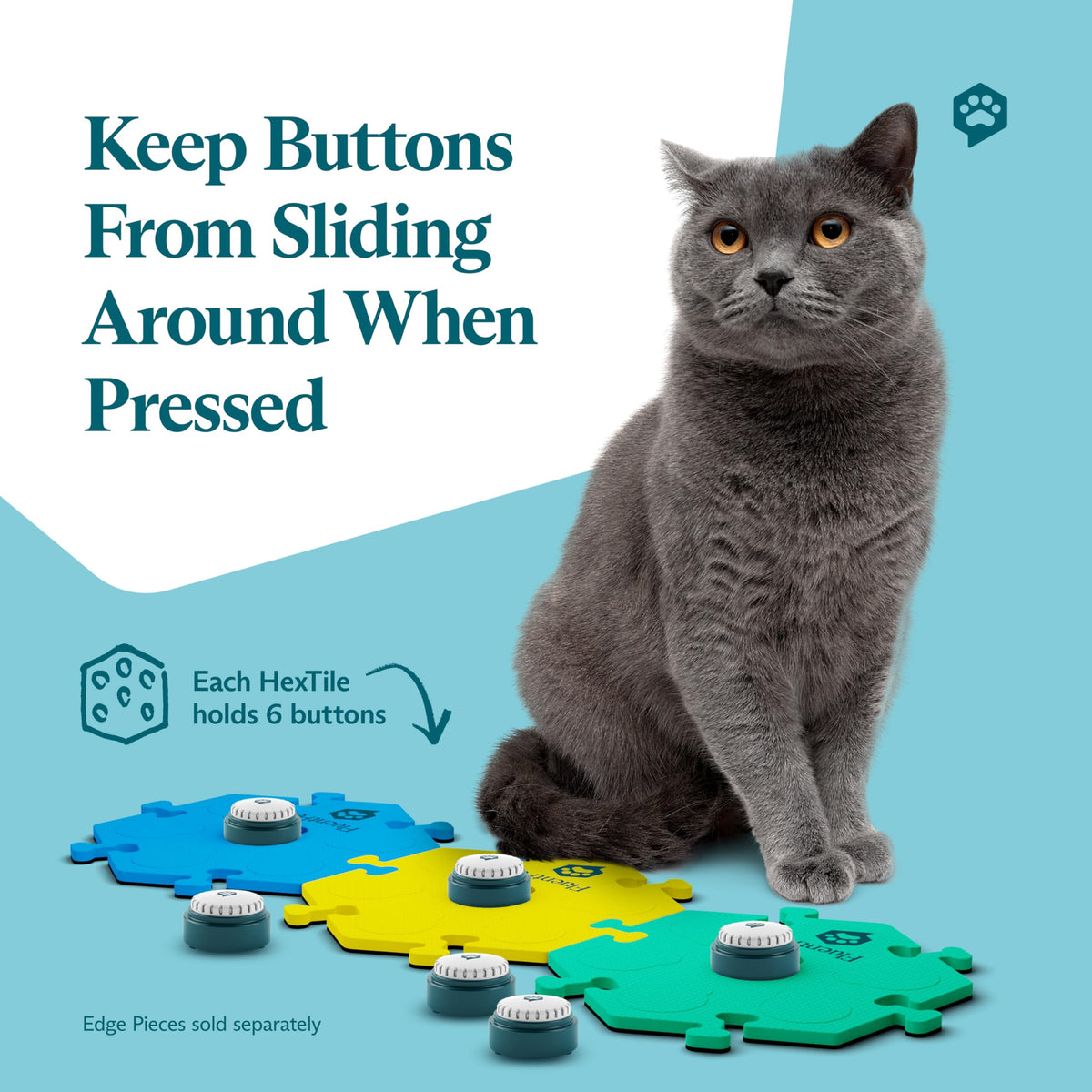 FluentPet Speak Up! Get Started Kit with Clearer Upward-Facing Sound | 6 Recordable Buttons w/Pre-Installed Batteries & 3 HexTile Button Mats | Training Dog & Cat Communication Buttons