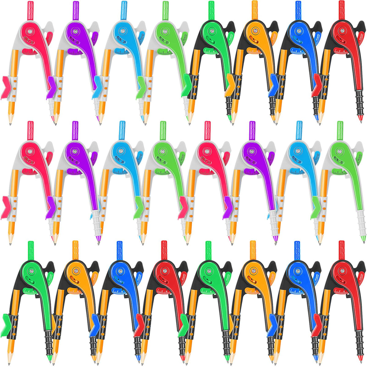 Zonon Student Math Geometry Compass Bulk 6 Inch Plastic Drawing Compass with Pencils Bright Color Precision Tool Back to School Supplies(48 Pcs)